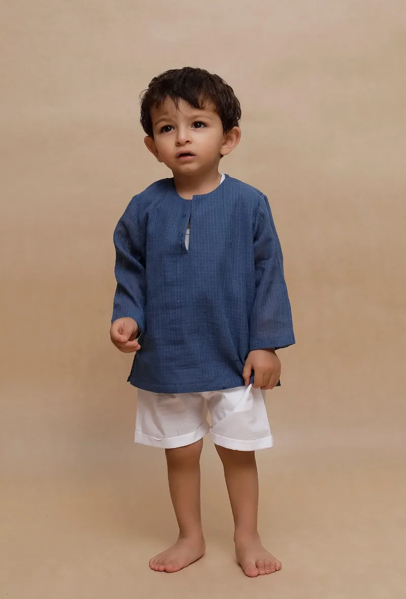 Set of 2: Blue Kota Shirt and white Short