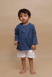 Set of 2: Blue Kota Shirt and white Short image 1