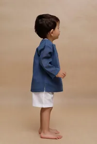 Set of 2: Blue Kota Shirt and white Short image 2