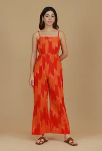 Orange Ikat Printed Spaghetti Strap Jumpsuit image 1