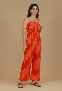 Orange Ikat Printed Spaghetti Strap Jumpsuit image 2