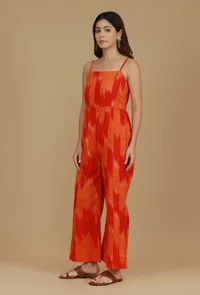 Orange Ikat Printed Spaghetti Strap Jumpsuit image 3