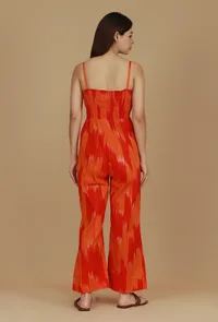 Orange Ikat Printed Spaghetti Strap Jumpsuit image 4