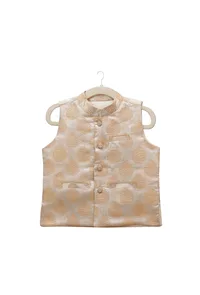Beige Brocade Nehru Jacket image 1