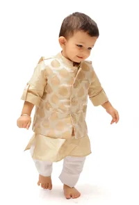 Beige Brocade Nehru Jacket image 3
