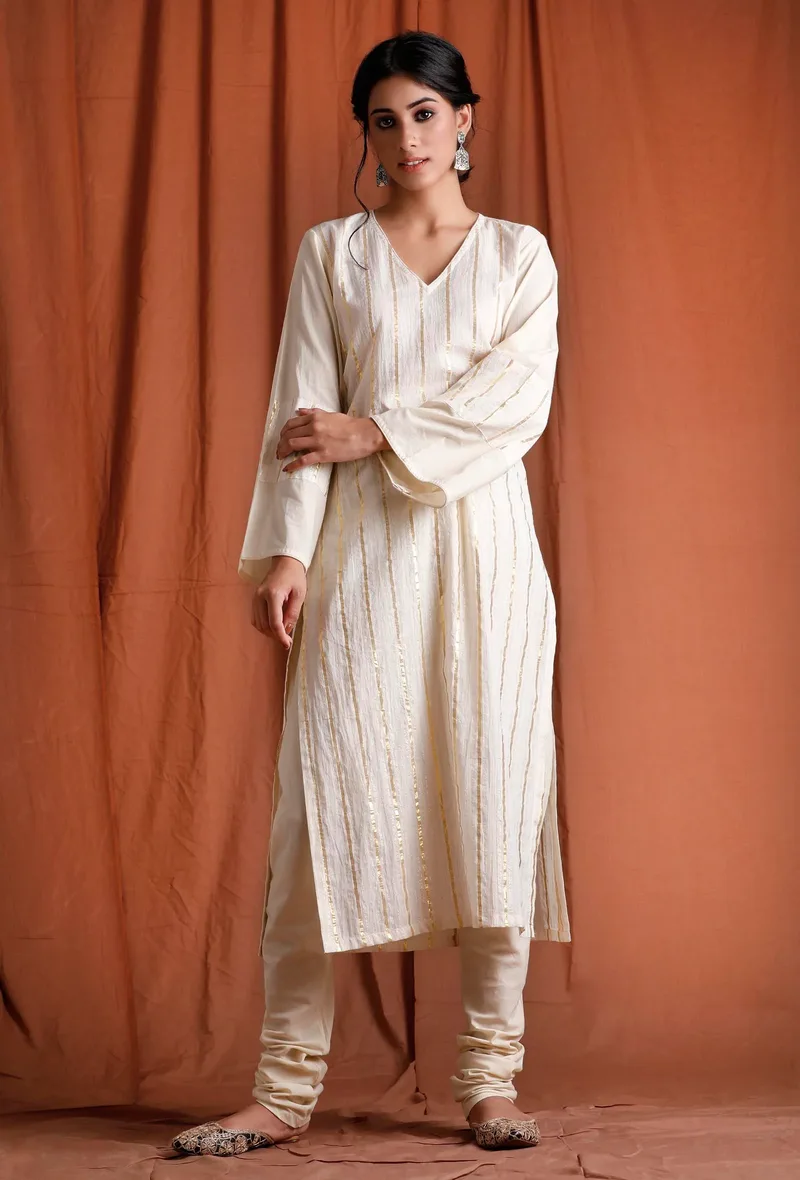 Off white Golden Lurex Straight Kurta