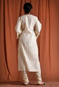 Off white Golden Lurex Straight Kurta image 3