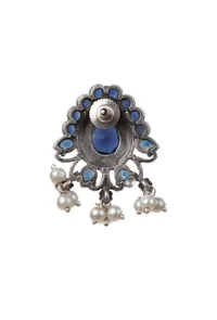 Blue Kundan Studs with Pearl Drop&nbsp;Earrings image 5