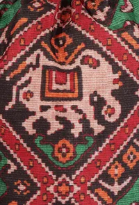 Aarna Green, Red & Multi Silk Patola Print Potli With Tassels image 6