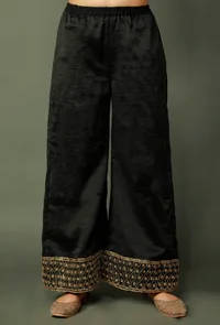Black Chanderi Palazzos With Zari Embroidery image 1