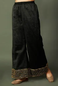 Black Chanderi Palazzos With Zari Embroidery image 2
