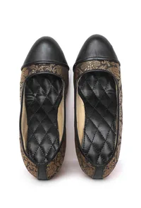 Black Brocade Heels with Pink Brocade Block Heels image 1