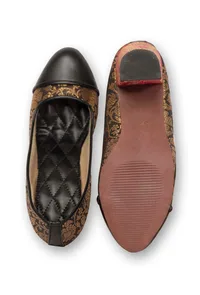 Black Brocade Heels with Pink Brocade Block Heels image 2