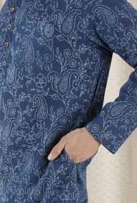 Nabanil Cotton Indigo Long Kurta image 5