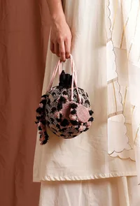 Black Dupion Silk Potli with Pink Strings image 1