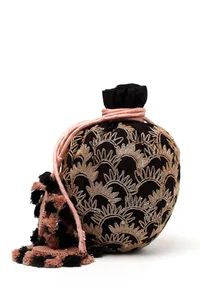 Black Dupion Silk Potli with Pink Strings image 3