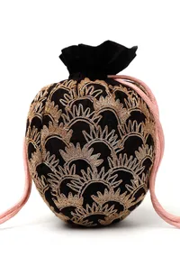 Black Dupion Silk Potli with Pink Strings image 4