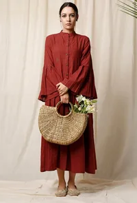 Gerua Box Pleated Cotton Slub Dress image 1