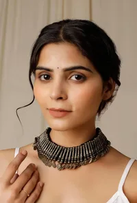 Sama Black Silver Brass Tribal Necklace image 1