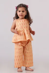 Set of 2: Orange Ikat Flared Top with Straight Pants image 1