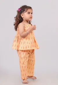 Set of 2: Orange Ikat Flared Top with Straight Pants image 2