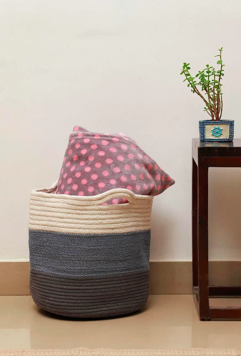 Three Tone Grey Cotton Jute Basket