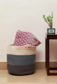 Three Tone Grey Cotton Jute Basket image 1