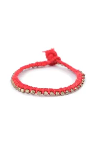 Set Of 2: Yashika Red Thread & Antique Plated Brass Beaded Anklets image 2