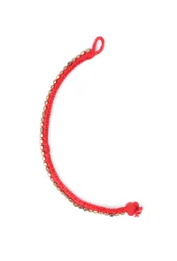 Set Of 2: Yashika Red Thread & Antique Plated Brass Beaded Anklets image 3