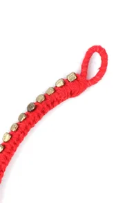 Set Of 2: Yashika Red Thread & Antique Plated Brass Beaded Anklets image 4