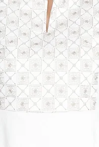 White Anarkali With Beige Kantha Embroidered Yoke image 4