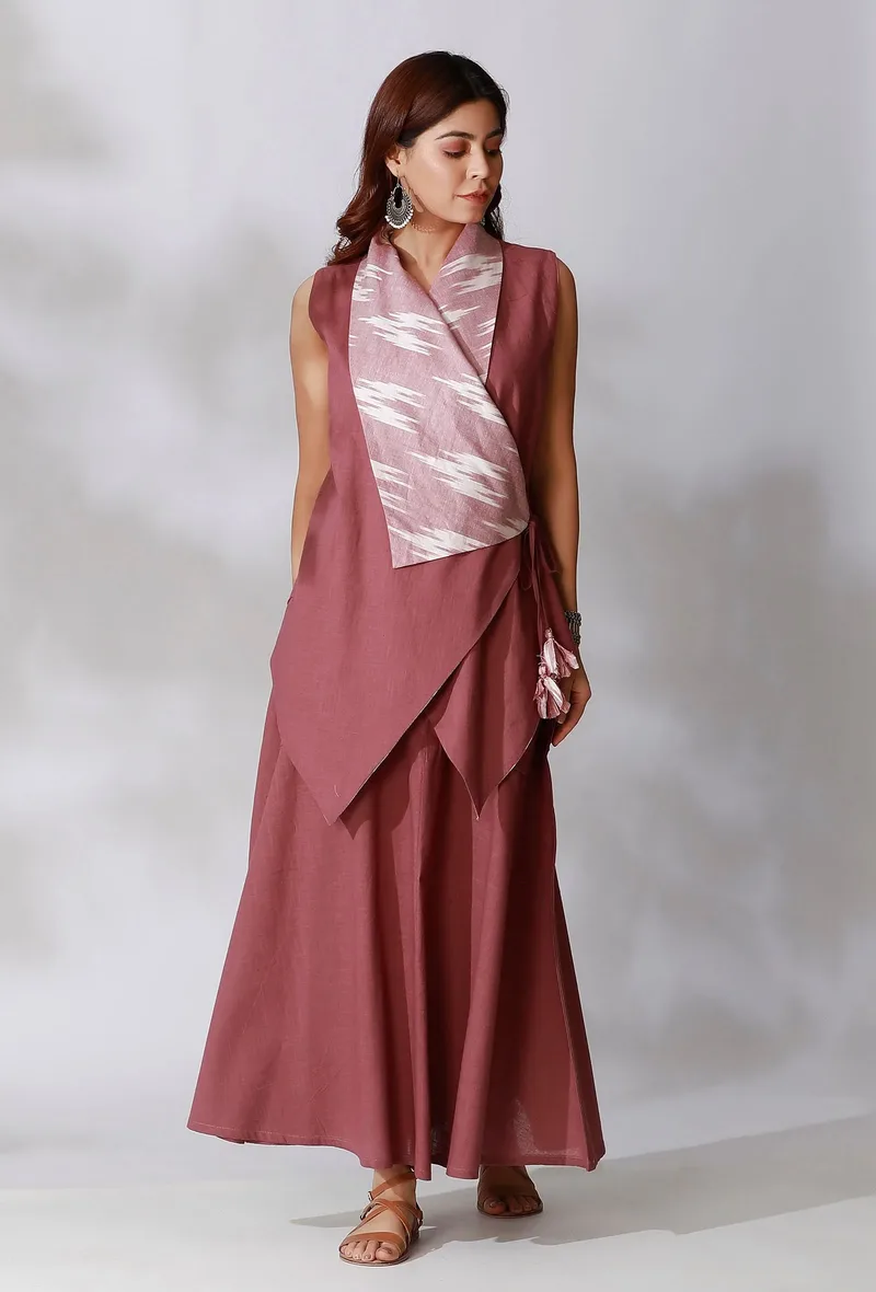 Mauve Color Cotton Wrap Around Reversible Shirt