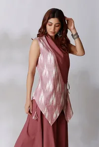 Mauve Color Cotton Wrap Around Reversible Shirt image 2