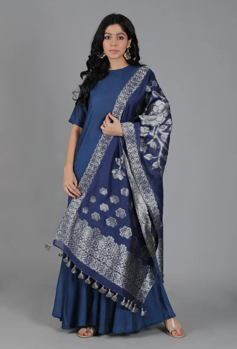 Sapphire Blue Chanderi Brocade Dupatta
