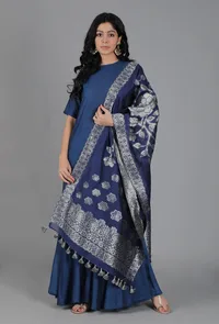Sapphire Blue Chanderi Brocade Dupatta image 1