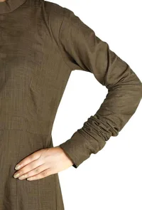 Khaki Green Cotton Anarkali With Ajrakh Border image 6