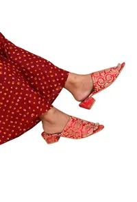 Rose Red Brocade Block Heels image 1