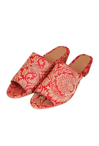 Rose Red Brocade Block Heels image 2