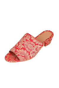 Rose Red Brocade Block Heels image 3