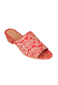 Rose Red Brocade Block Heels image 4