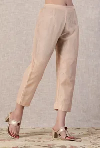 Butternut Peach Chanderi Straight Calf-Length Pants image 2