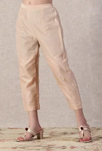 Butternut Peach Chanderi Straight Calf-Length Pants image 3