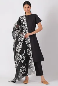 Black Chickoo Net Embroidered Dupatta image 3