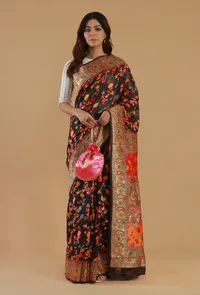Kashmiri Inspired Floral Printed Silk Wool Saree with Unstitched Blouse image 2