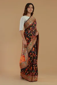Kashmiri Inspired Floral Printed Silk Wool Saree with Unstitched Blouse image 4