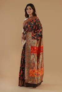 Kashmiri Inspired Floral Printed Silk Wool Saree with Unstitched Blouse image 5