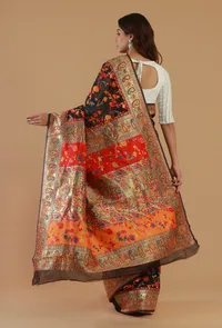 Kashmiri Inspired Floral Printed Silk Wool Saree with Unstitched Blouse image 6