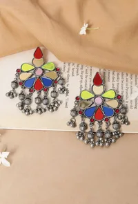 Lightweight Designer Multi Color Glass Meena Flower Design Partywear Earring image 1