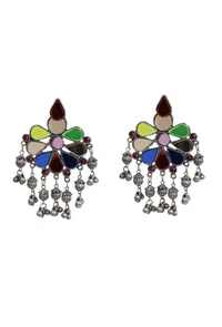 Lightweight Designer Multi Color Glass Meena Flower Design Partywear Earring image 2