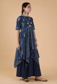 Alpi Indigo Printed Panelled Asymmetric Kurta Dress image 2